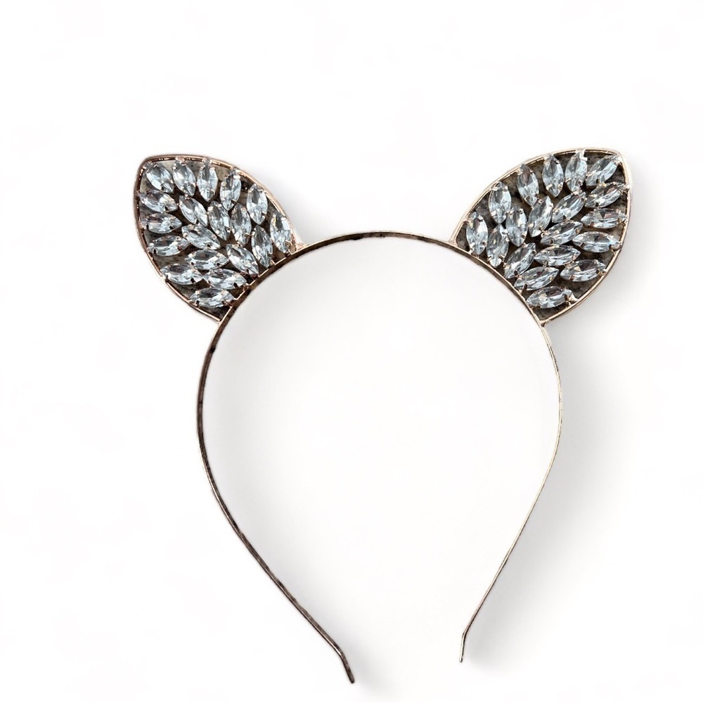 Rhinestone Kitty Kitten Cat Ears Rose Gold Metallic Headband Cosplay
